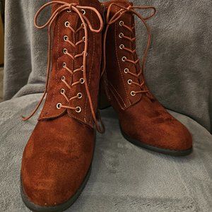 Journee Collection, Rust Lace Up Bootie, Size 11